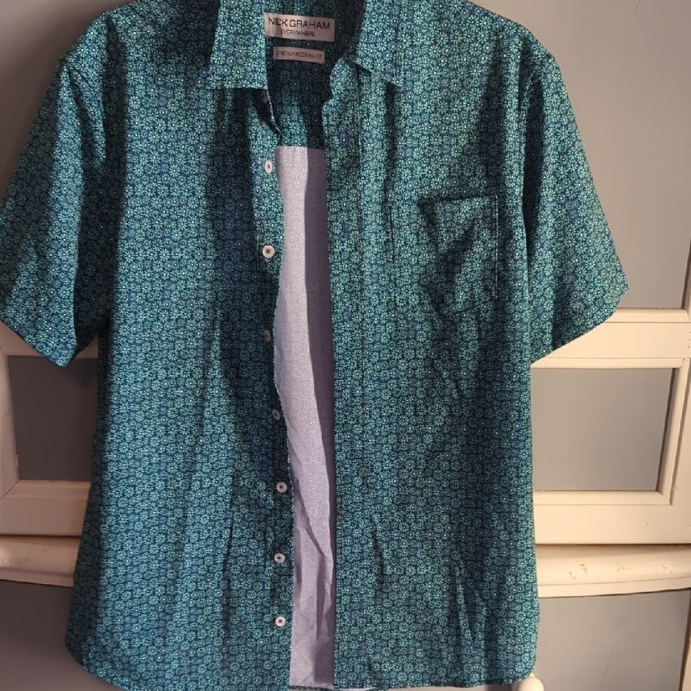 Nick Graham Men's Teal Patterned Casual Shirt